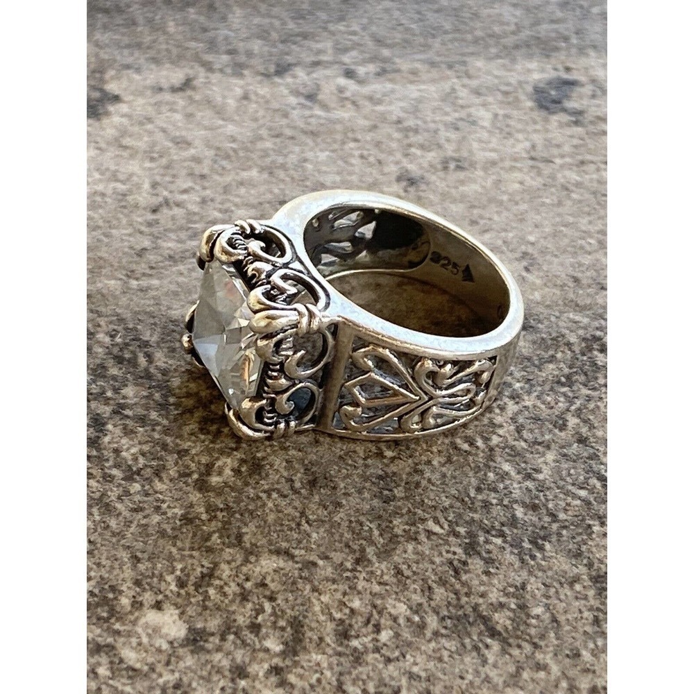 Silpada 925 Sterling Silver Ring “Uptown” Princess Cut Filigree Scroll CZ Size 7 - Picture 3 of 9
